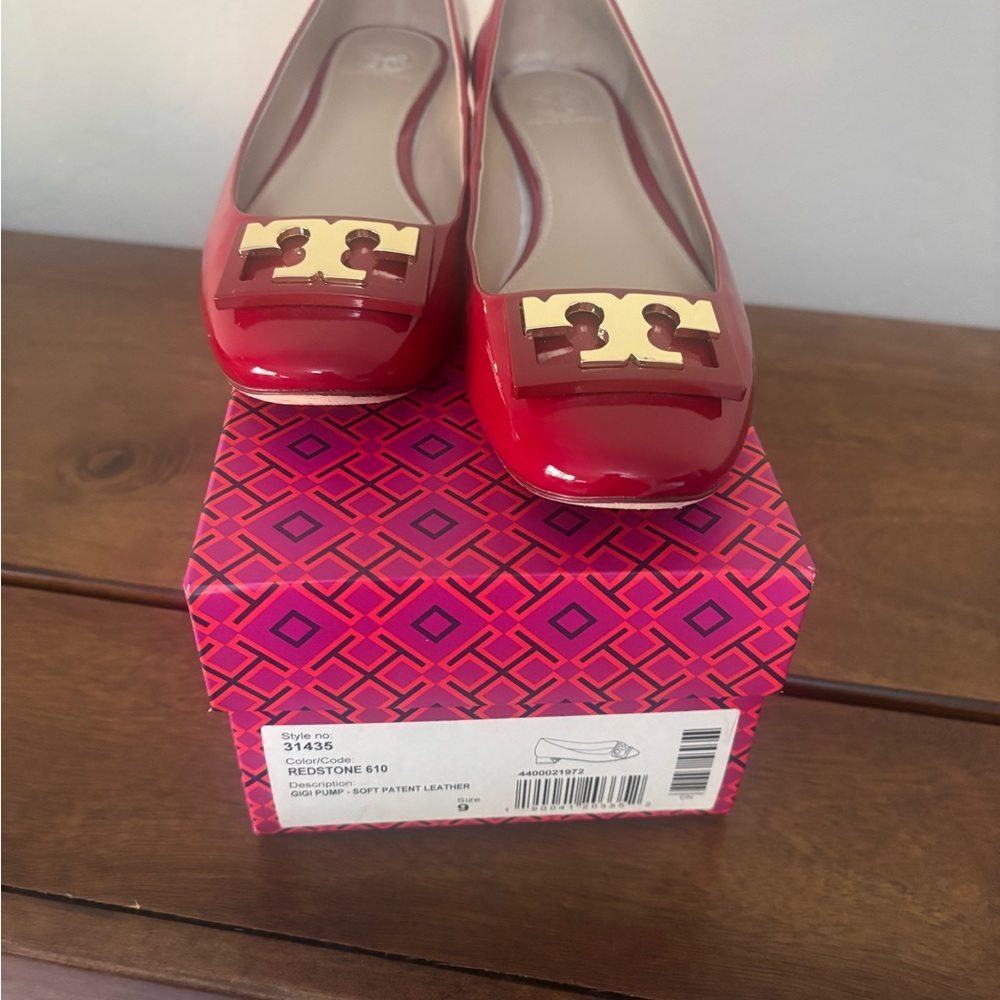 Tory Burch Red Flats with Gold Accents